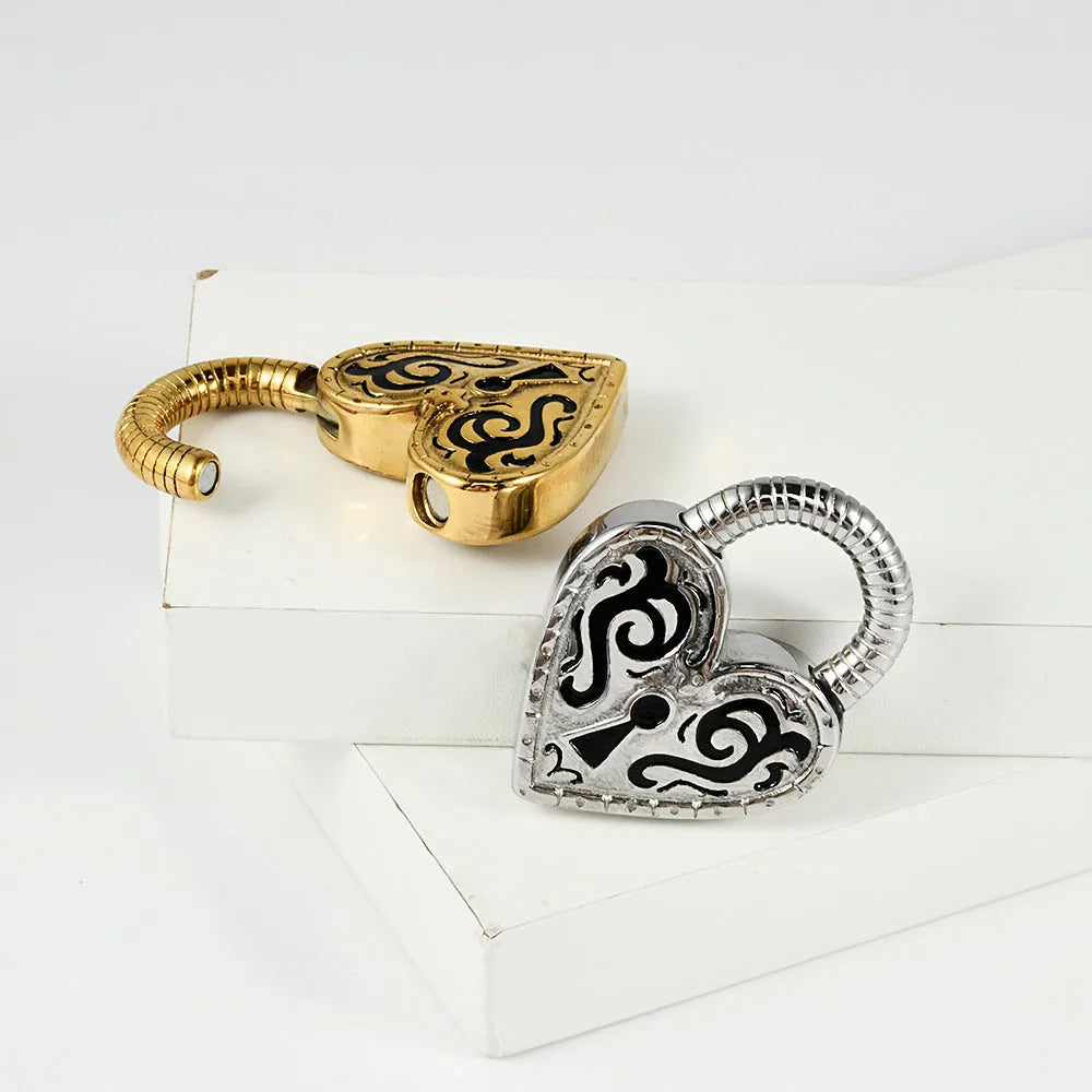Women's stainless steel heart-shaped earrings with electroplated gold or steel colour finish