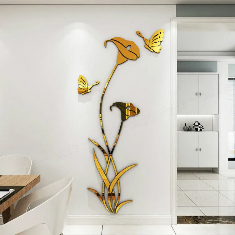 Lily 3D acrylic wall sticker in pink colour showing three-dimensional stereo design