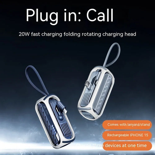 Capsule 20W fast charge folding bracket 5000mAh mini power bank in grey with built-in cables