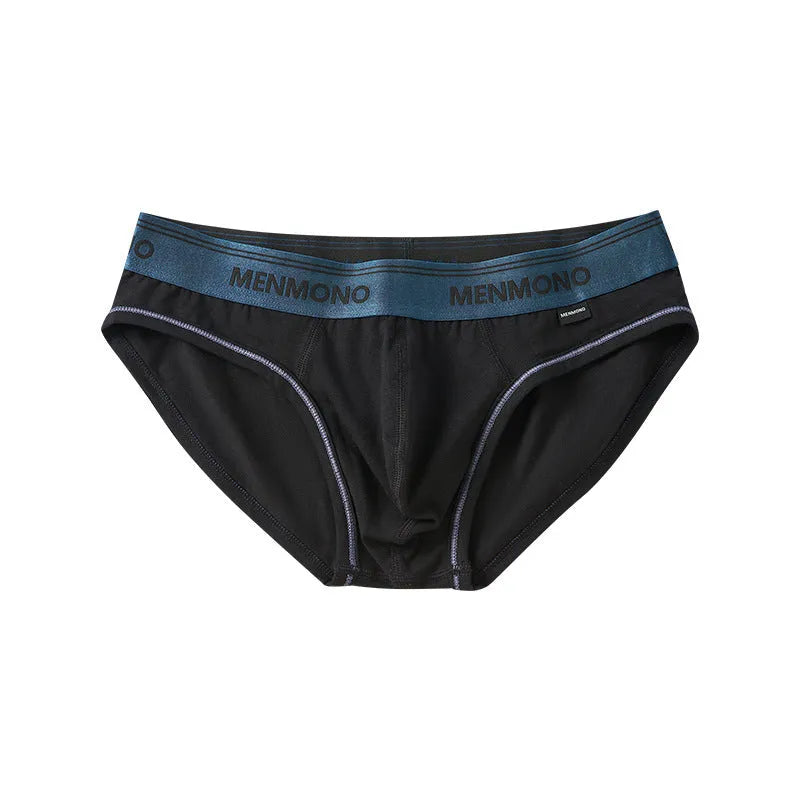 Men's low waist cotton briefs showing two-tone colour combinations including black/blue and white/red options