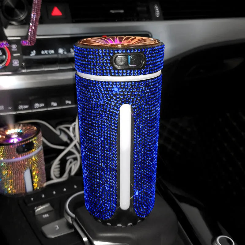 Rhinestone diamond car humidifier with colourful LED light and USB cable
