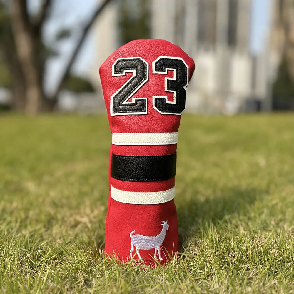 PU golf club sleeve for wooden pole sets in red, black, white, or yellow colours.