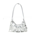 Women's black polyester underarm crossbody bag with sandwich pocket design and sewing thread detailing