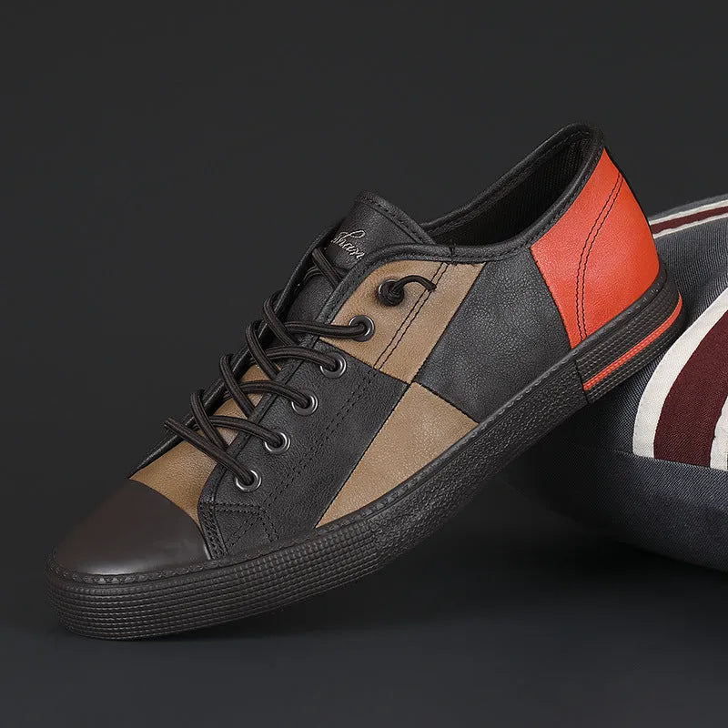 Men's leather shoes with elastic band and colour matching design in microfiber with rubber sole