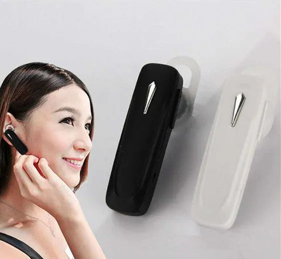 M163 Bluetooth car headset in black or white with hands-free calling and music control buttons
