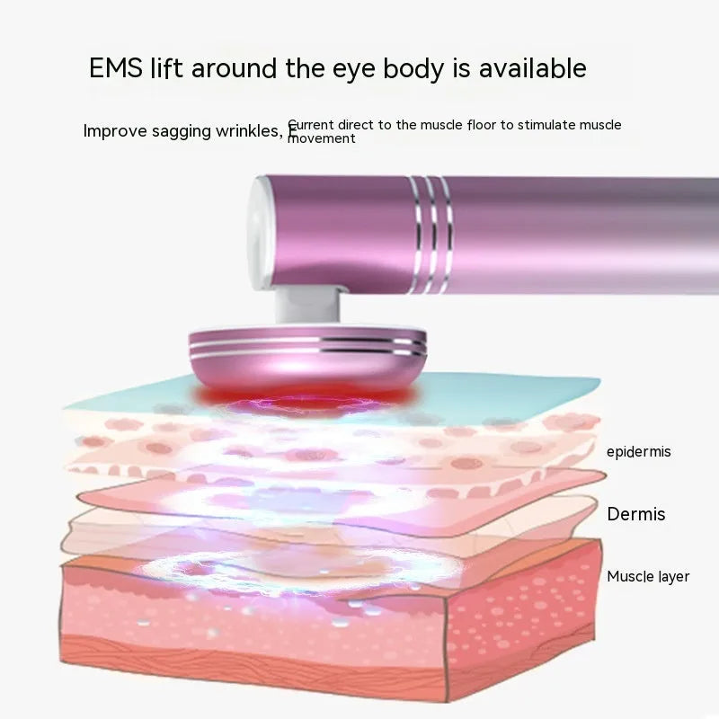 Facial lifting eye beauty instrument in pink, 143.5mm, with vibration and colour light