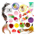 Pet cat toy set with cat stick mouse and sisal ball in multicolor random assortment for indoor cats.
