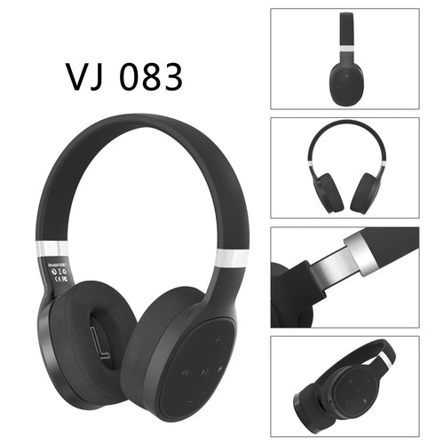 Wireless Bluetooth headset in Black, Blue, Grey, or White colour options showing over-ear design.