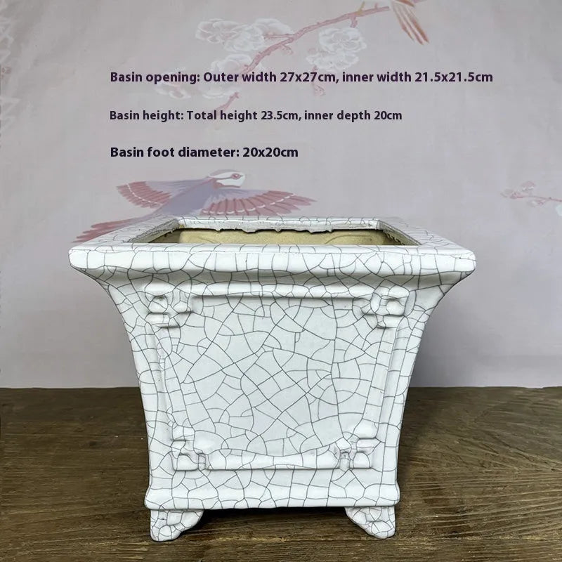 27cm ceramic square flower pot with retro red glaze changing finish for orchids