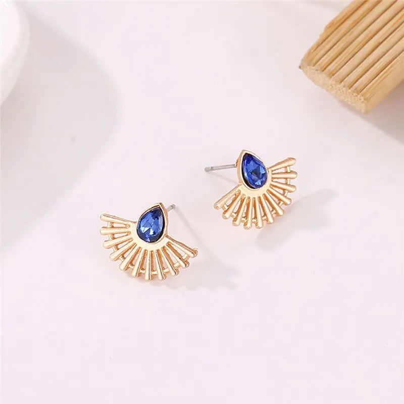 Bohemian vintage sector shaped stud earrings for women in gold or silver alloy