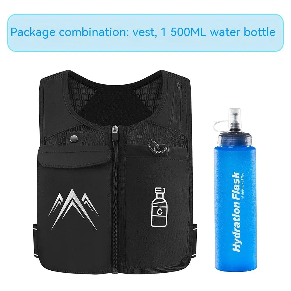Black breathable mesh sports running vest with a front mobile phone pocket.