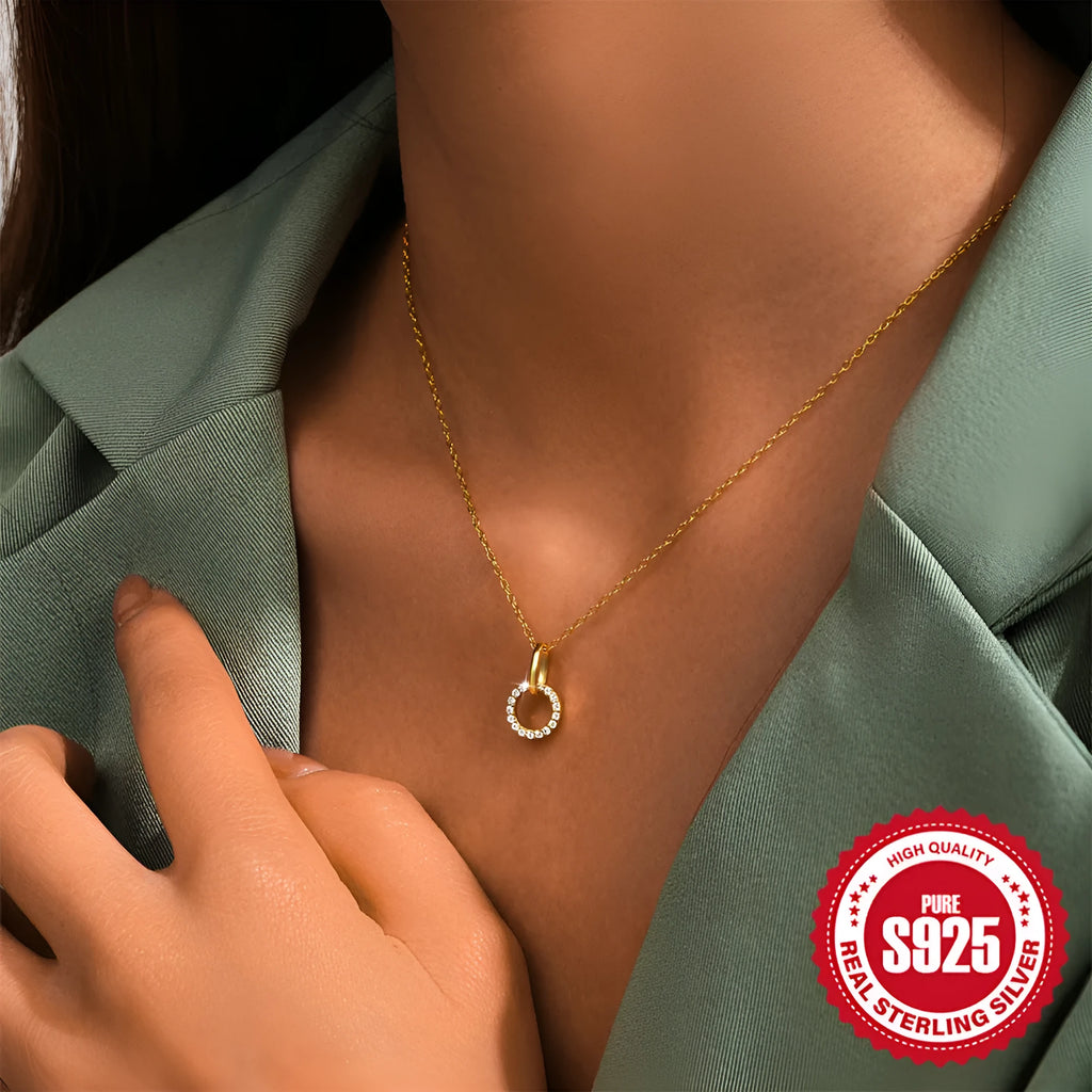S925 sterling silver women's clavicle chain necklace with geometric zircon pendant on gold background