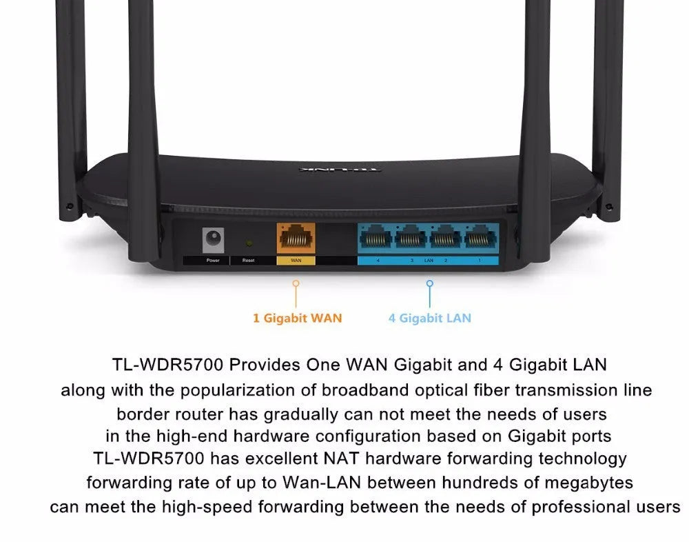 TP-Link TL-WDR5620 dual band wireless router, white or black, 1200Mbps, four LAN ports, 230x144x37mm