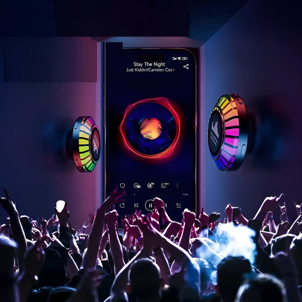 Small cube voice control Bluetooth ambience lamp projecting polar lights.