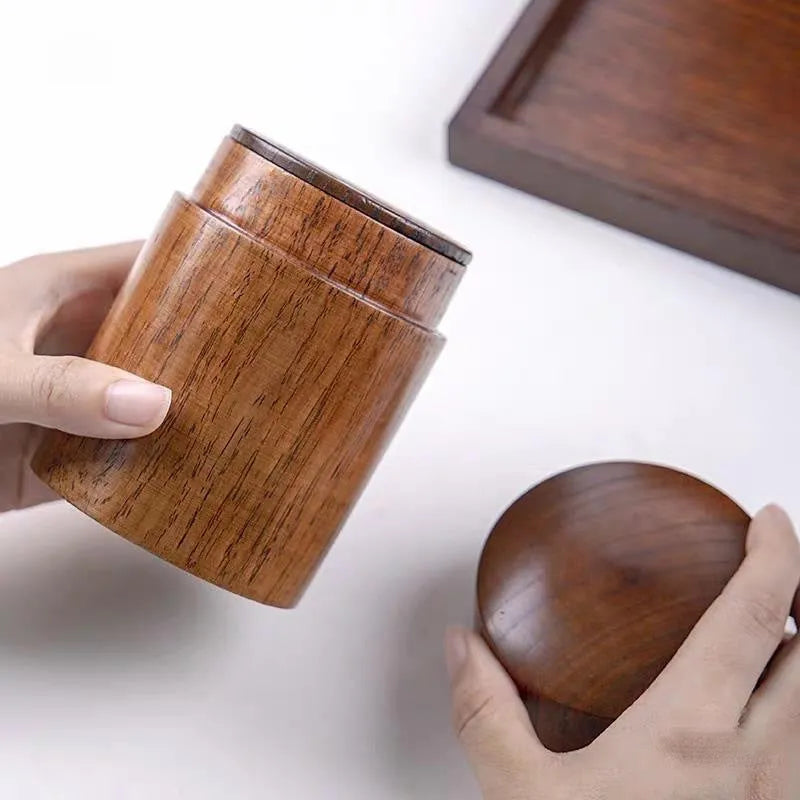 Wooden texture tea can with lid, 7.5 cm diameter, 12 cm height, New Chinese style offset printing