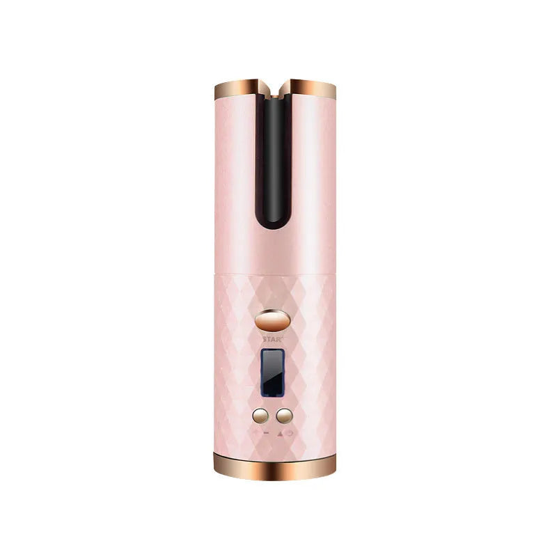 Portable USB charging mini curling iron with gold ceramic barrel in white, pink, or grey colours