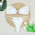 Tube top bikini set with backless low waist briefs in black, white or blue, sizes S M L, nylon fabric