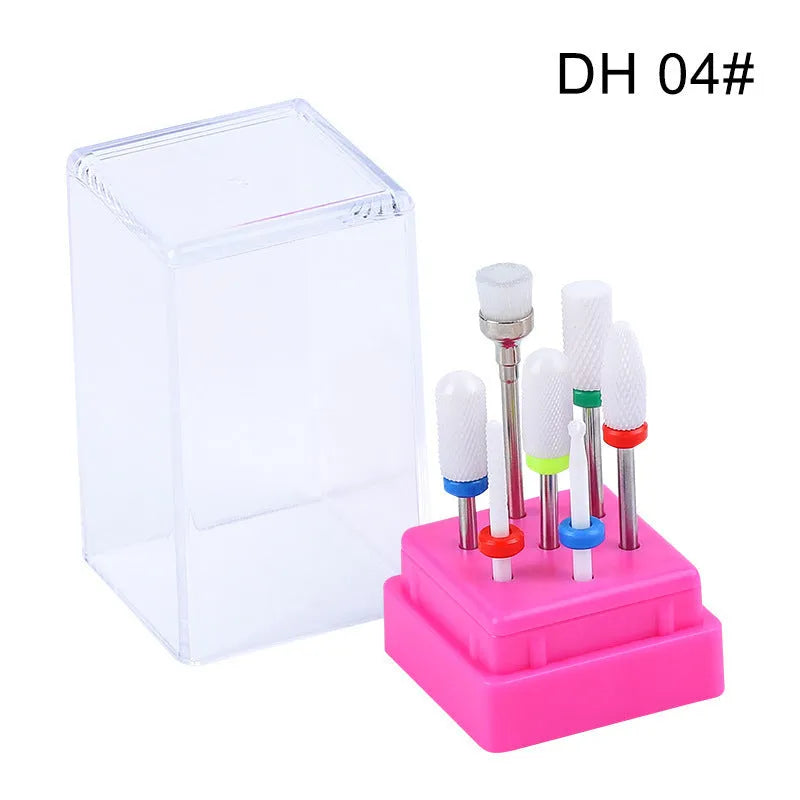 Tungsten steel nail polishing head set with 7 pieces including drill bits and brush