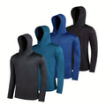 Set of four men's lightweight hoodies in elastic polyester fabric, shown in multiple colours.