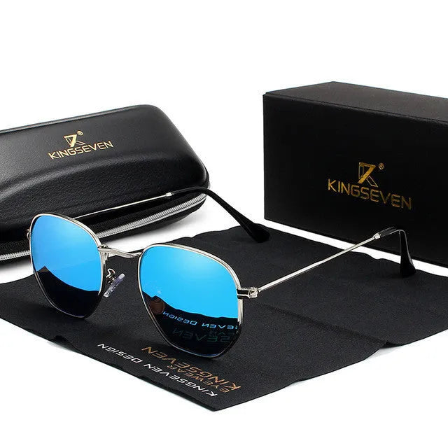 Classic round metal frame sunglasses with 55mm lenses in Gun Gray colour on a microfiber pouch