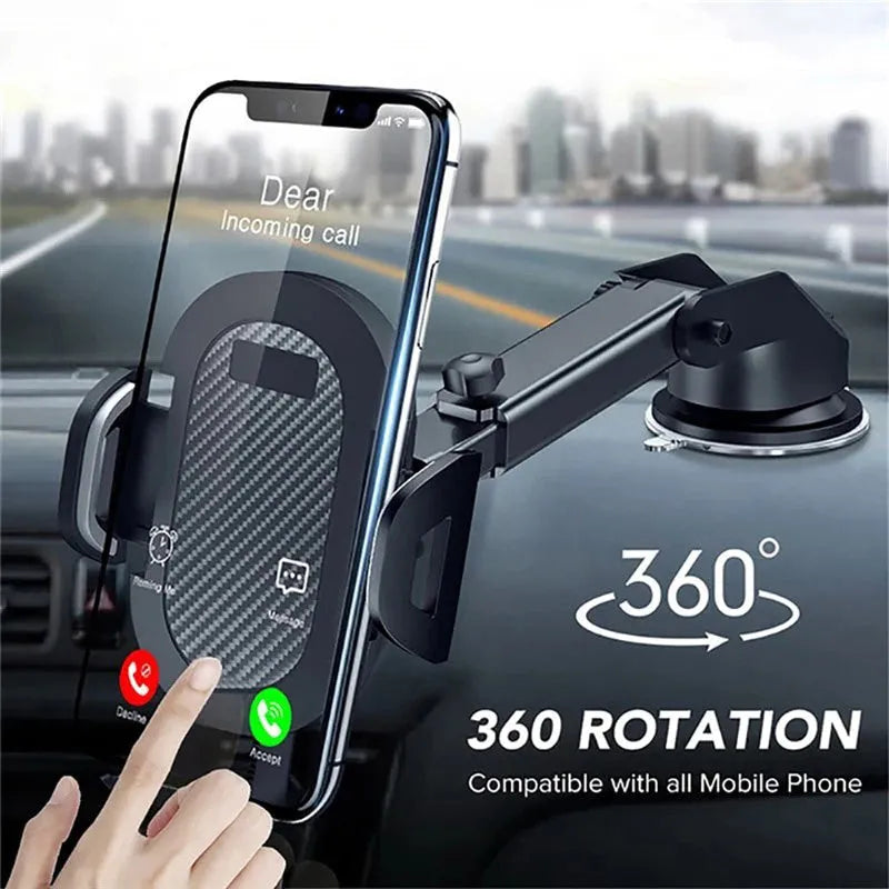 Black universal car phone holder adjustable from 58mm to 80mm width for smartphones