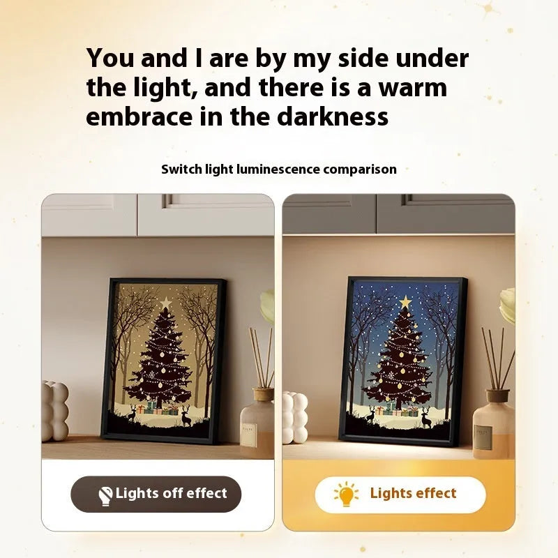 Luminous Bluetooth speaker Christmas tree painting with aluminium alloy frame, shining finish, 18x24cm USB desktop ornament