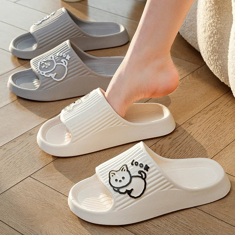 Women's cat design thick platform slippers in various colours with non-slip EVA soles