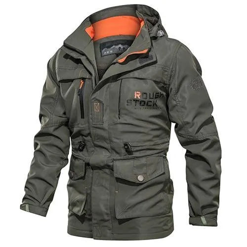Men's casual outdoor hooded plus size jacket in letter print, stand-up collar, zipper front, thin polyester fabric
