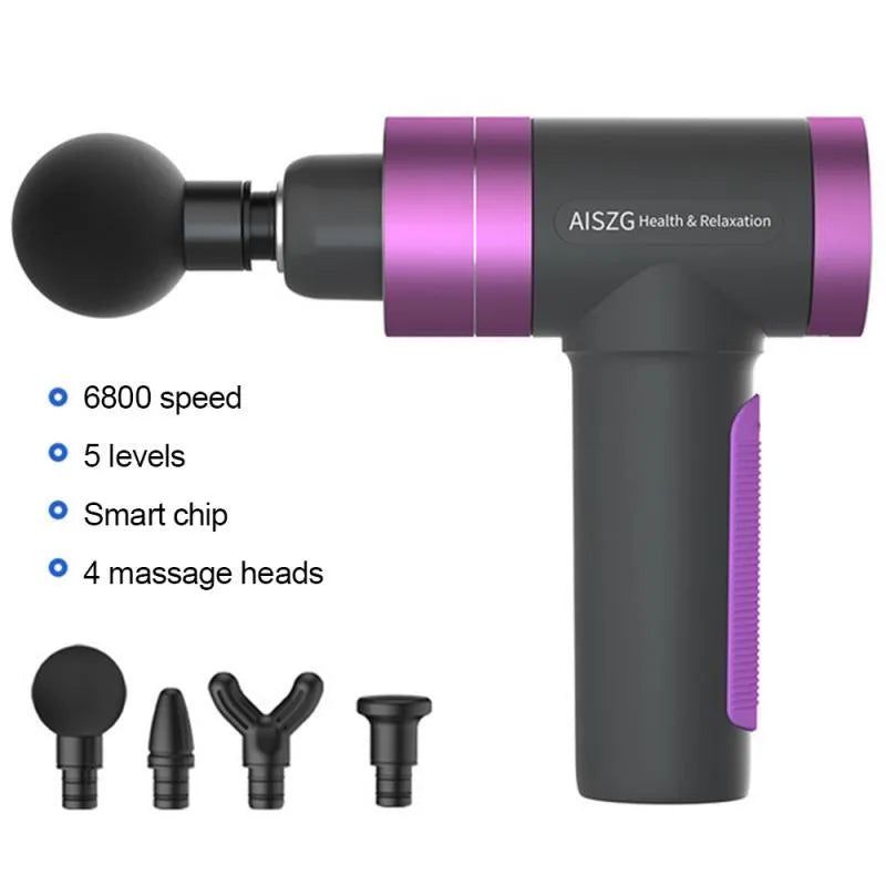 USB rechargeable muscle massager in grey with space aluminium body and silicone head