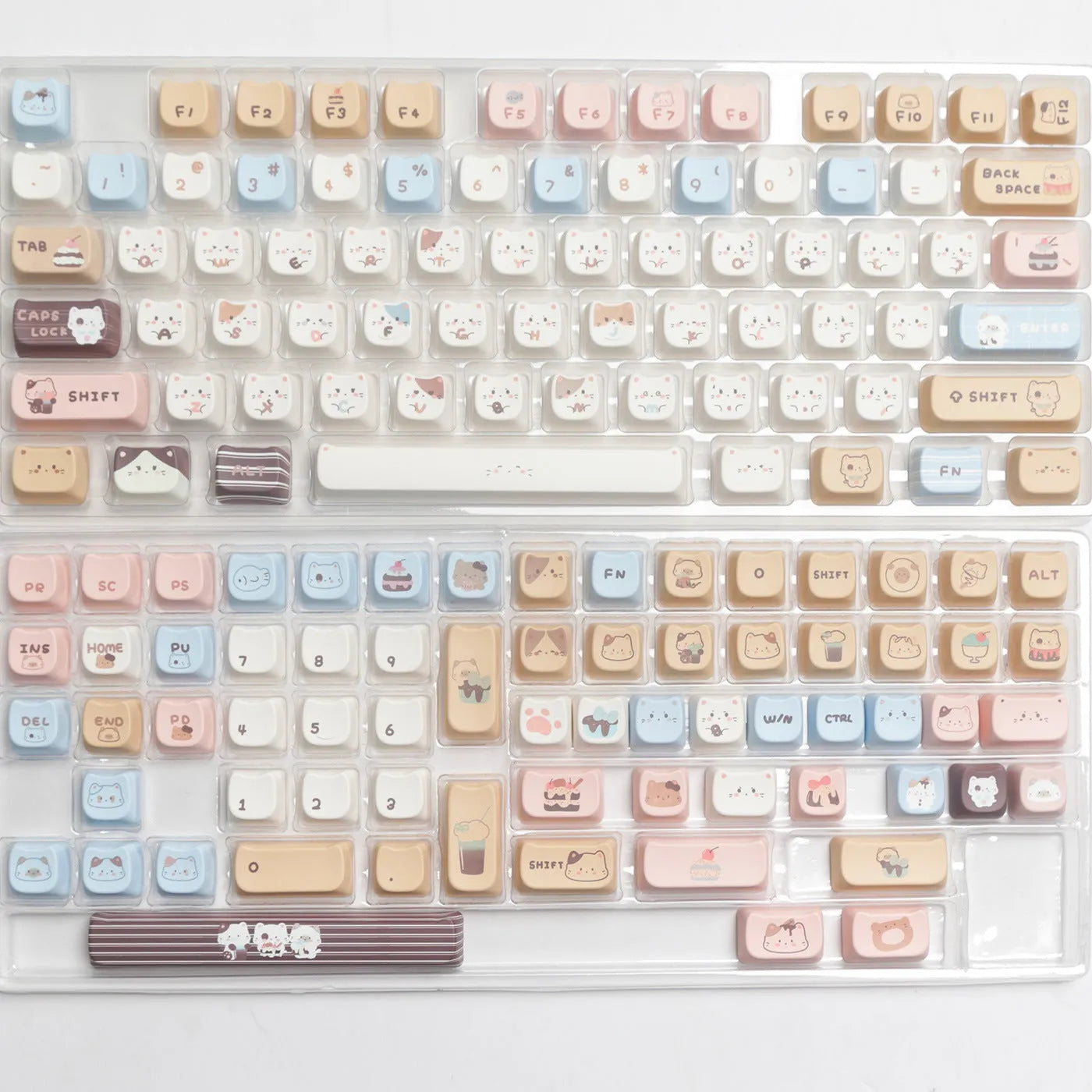Sea salt cat themed PBT keycap set for mechanical keyboards with spacebar and supplement caps