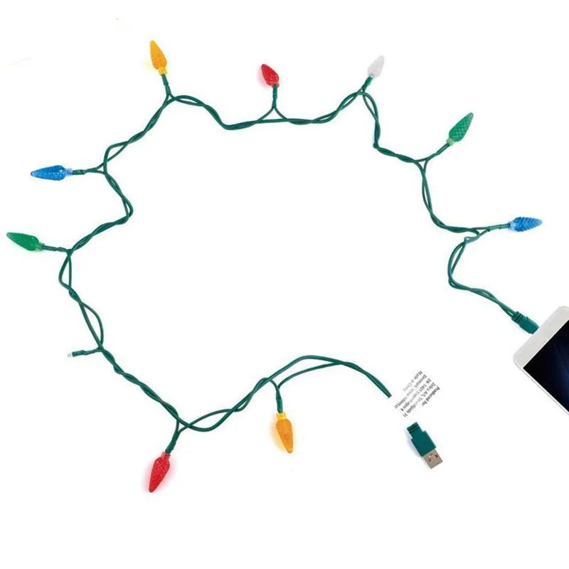 Green USB charging cable with 10 flashing LED lights for Christmas decoration and device charging