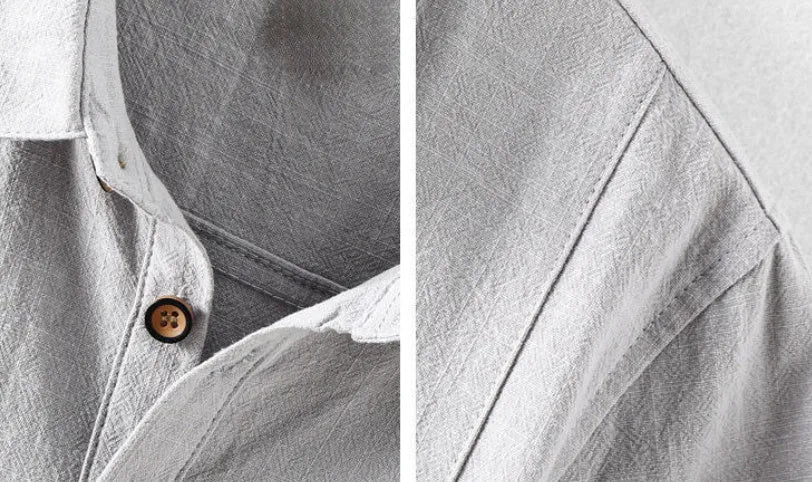 Men's loose fit cotton and linen casual shirt in solid colours with Asian sizing options