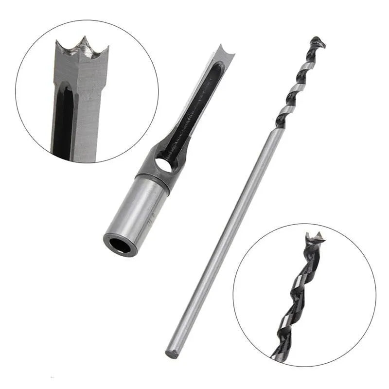 Square hole drill bit for woodworking, used with mortising machines and drill press attachments