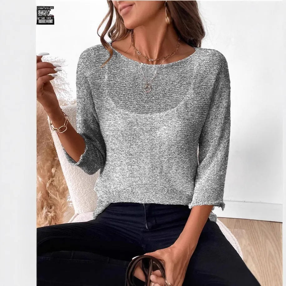 Women's thin knitted off-shoulder overall with 3D pattern in milky white