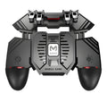 AK77 black mobile phone game handle with physical triggers, heat sink power supply and rotating lever for PUBG gaming