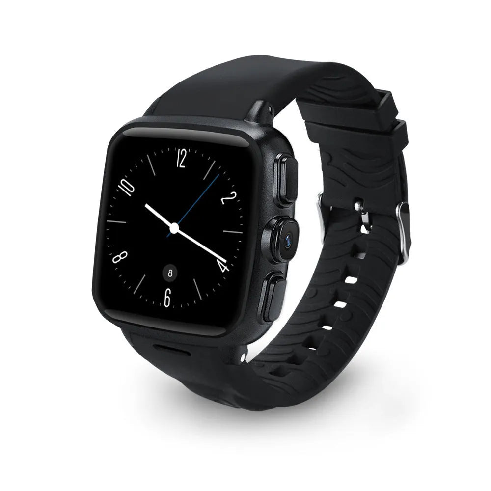 Black and white Z01 smart watch showing its 1.54-inch touchscreen and wrist strap.
