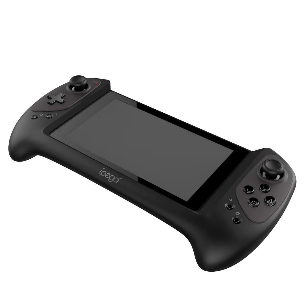 Black wireless gamepad for Nintendo Switch with ergonomic grips and textured analogue sticks