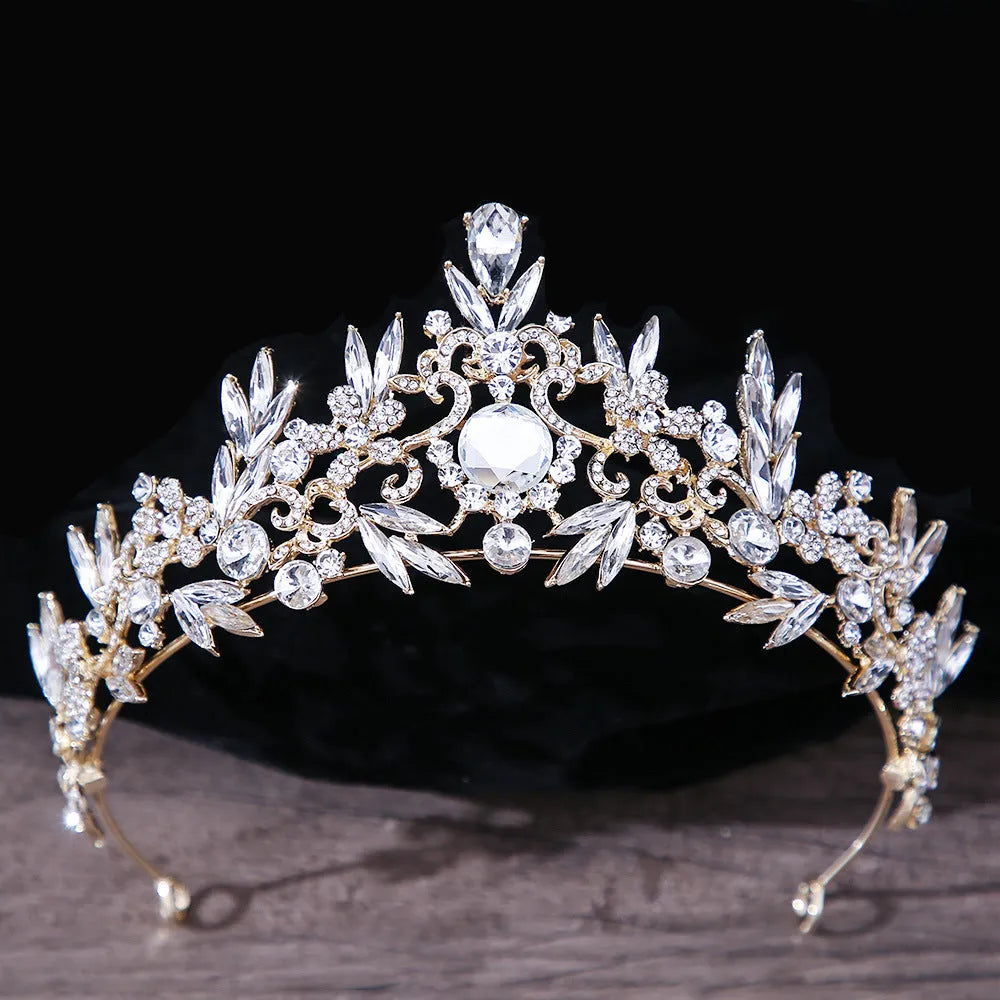 Bridal headdress crown in gold and blue with red white blue crystals on alloy base