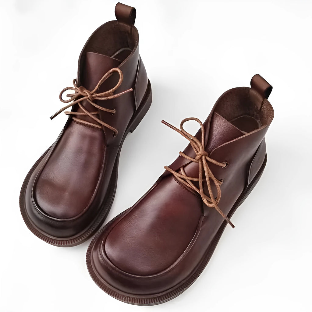 Women's big toe ankle boots in first layer cowhide leather, low tube high-top, brown or black, sizes 35-41