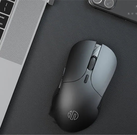 Black wireless voice mouse with six buttons showing dimensions 123x35x65.5mm