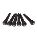 Six matt black ebony wood guitar string nails for folk acoustic guitars.