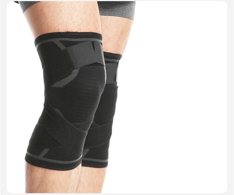 Cross strap compression knee pads for outdoor sports in black grey nylon