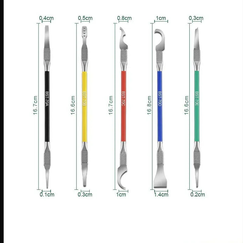 Five stainless steel crowbar tool knives for plastic component disassembly
