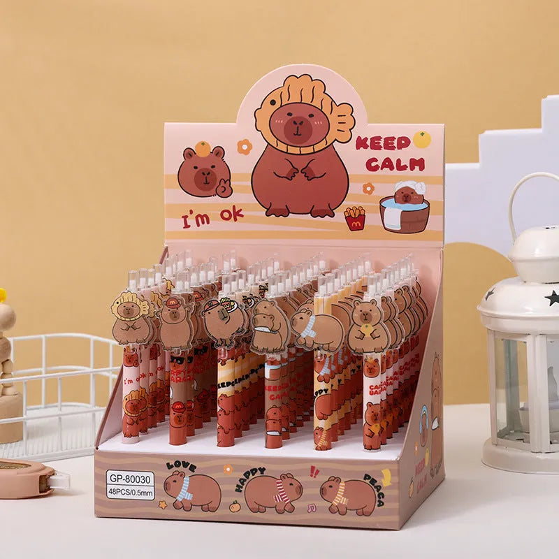 Box of 48 cartoon bear acrylic paster pressing gel pens with carbon black ink.