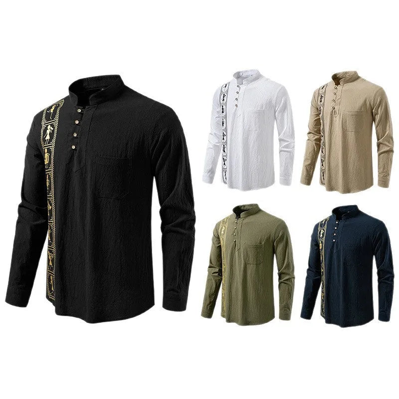 Men's solid colour polyester shirt in white, black, khaki, army green, or navy blue, slim fit pullover style.