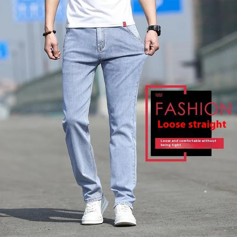 Men's smoky gray straight leg jeans with low waist and zipper fly, made from rabbit fur fabric.