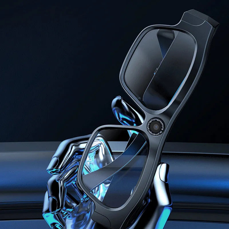 Black head-mounted smart Bluetooth glasses with a built-in video recording camera