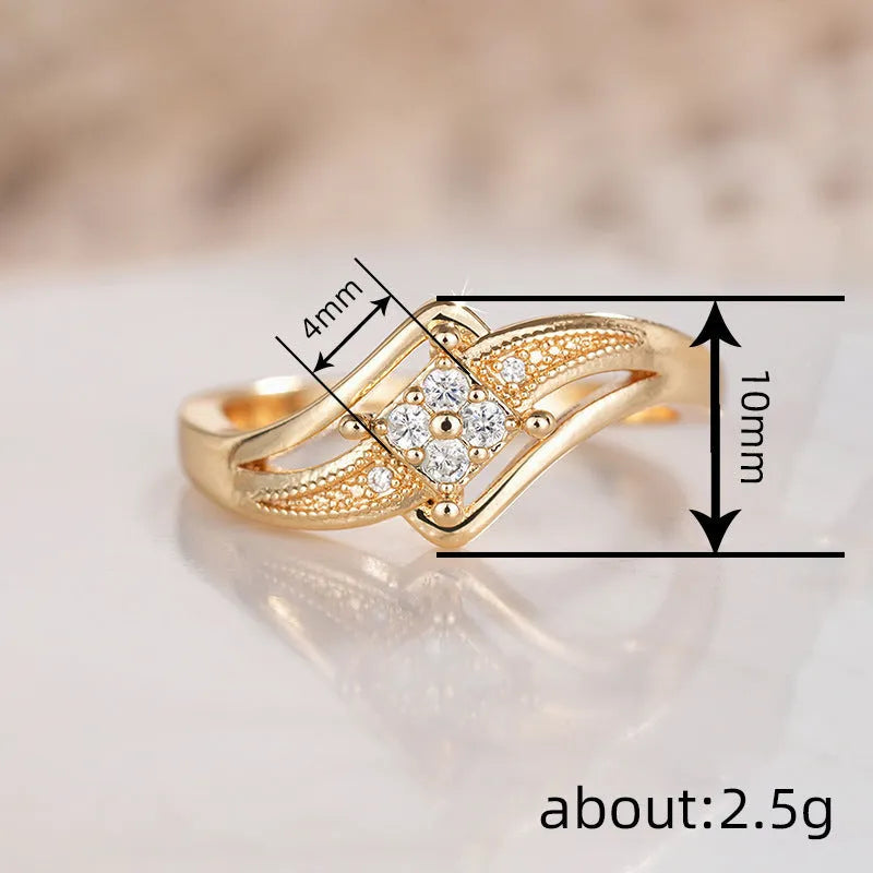 Copper diamond geometric women's ring with micro inlaid zircon details in yellow gold finish
