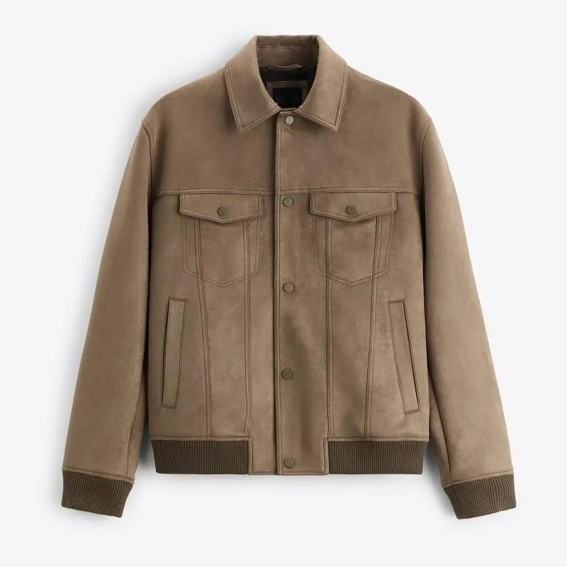 British style commuter suede velvet jacket in spandex fabric showing mink colour option