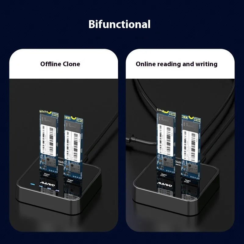 MAIWO K3016 M.2 solid state hard disk dock copier with data cables and power adapter for SSD cloning